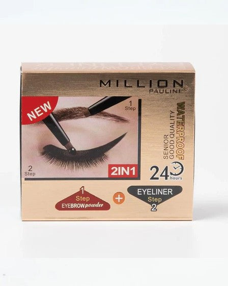 Pachet complet pentru Sprancene 2 in 1, Eyeliner Gel, Pudra Sprancene, 2 Pensule Million Pauline