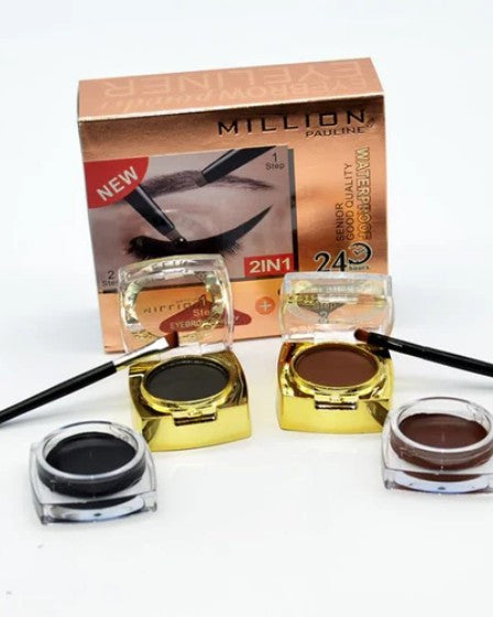 Pachet complet pentru Sprancene 2 in 1, Eyeliner Gel, Pudra Sprancene, 2 Pensule Million Pauline