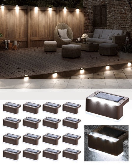 Set 20 lampi solare pentru trepte sau terase, Maro, Alb rece