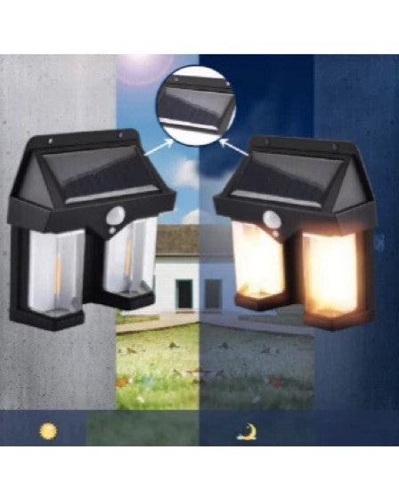Set 2 x Lampa solara de perete cu senzor de miscare