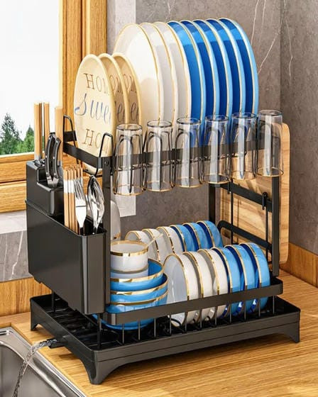 Scurgator vase, Mindblower, cu suport pentru tacamuri si pahare, design compact, negru, dimensiuni: 42 x 29 x 29 cm