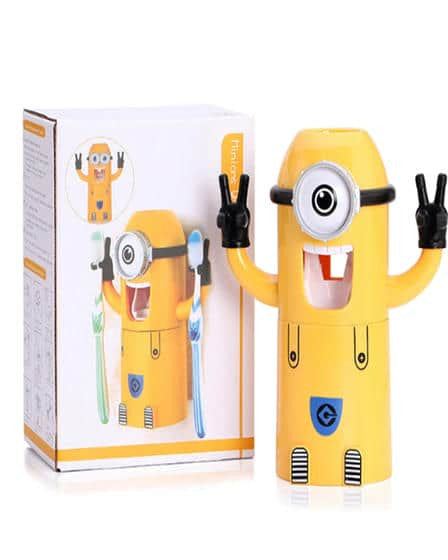 Dozator pasta de dinti cu suport pentru 2 periute, model Minions