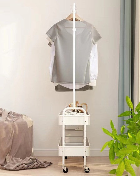 Suport portabil 2 rafturi, 2 carlige, 4 roti, 159 cm, Alb