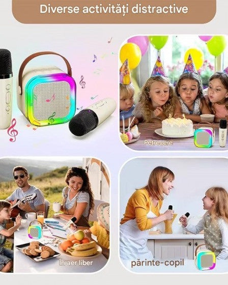 Set Karaoke cu 2 Microfoane, Boxa Portabila Bluetooth