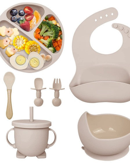 Set hranire bebe 8 piese, termorezistente, silicon, fara BPA