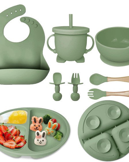 Set hranire bebe 8 piese, termorezistente, silicon, fara BPA