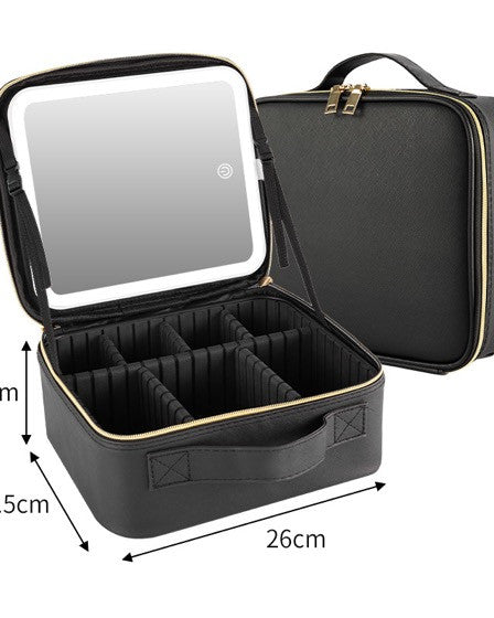 Geanta cosmetice cu oglinda si lumina LED