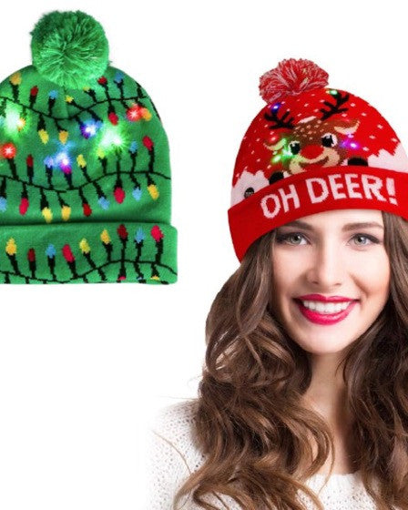 Set 2 x Caciula de Craciun cu LED-uri, marime universala