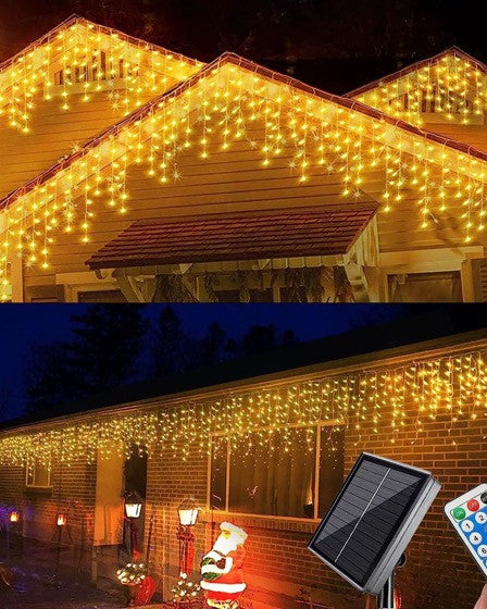 Instalatie solara cu telecomanda, 640 LED, Alb cald, interconectabila