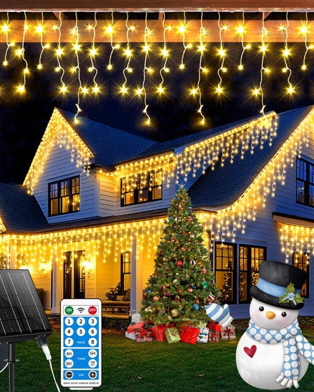 Instalatie solara cu telecomanda, 320 LED, Alb cald, interconectabila