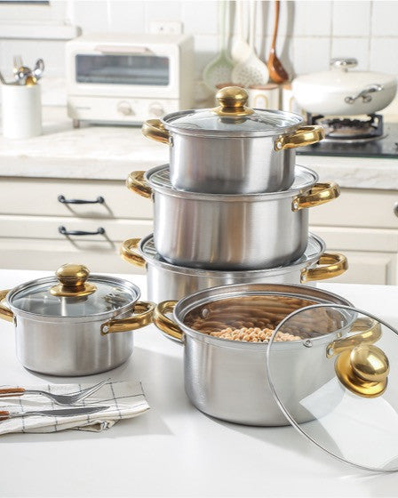 Set 10 piese: 5 oale inox, capace din sticla