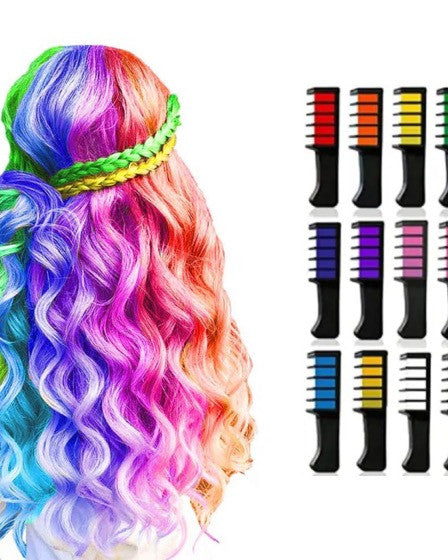 Creta colorata pentru par, Set 12 nuante - Vopsit Temporar