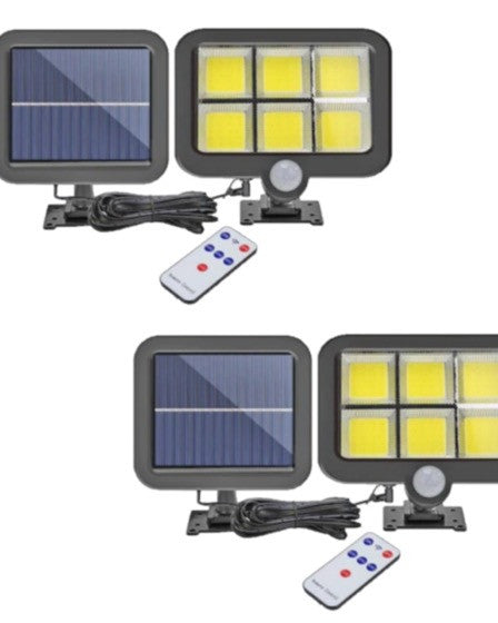 Set 2 x Proiector solar 120 LED 6 COB, Senzor de lumina, Senzor de miscare