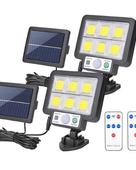 Set 2 x Proiector solar 120 LED 6 COB, Senzor de lumina, Senzor de miscare