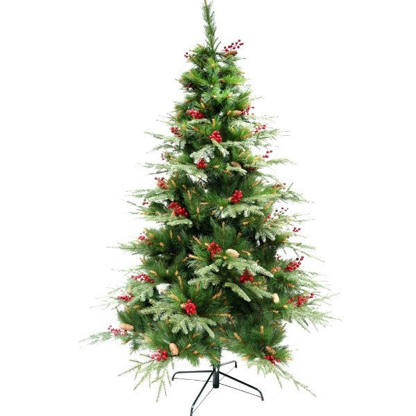 Brad artificial Craciun, decorat cu conuri pin si merisoare, 1.50 m