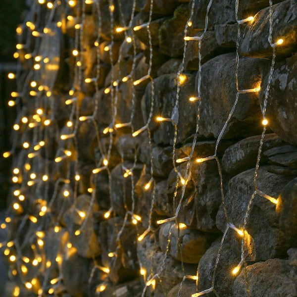 Instalatie Craciun, tip perdea cu 240 led-uri alb cald, 8 jocuri lumini, 2 x 2m