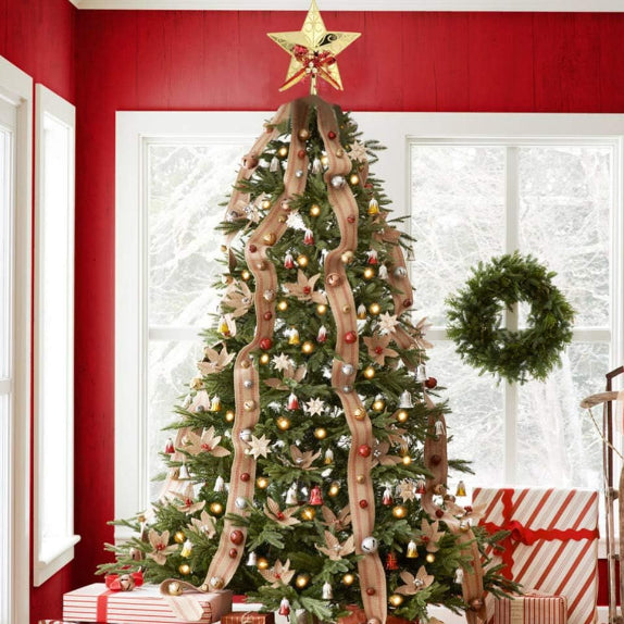 Varf auriu pentru brad, in forma de stea, 18.5 x 15 cm