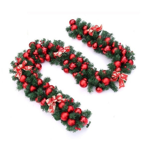 Ghirlanda Craciun, cu globuri si funde rosii, 2.70 m