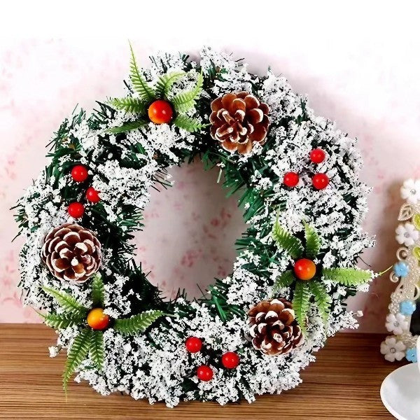 Coronita Craciun 20 cm, inzapezita, decorata cu conuri si merisoare