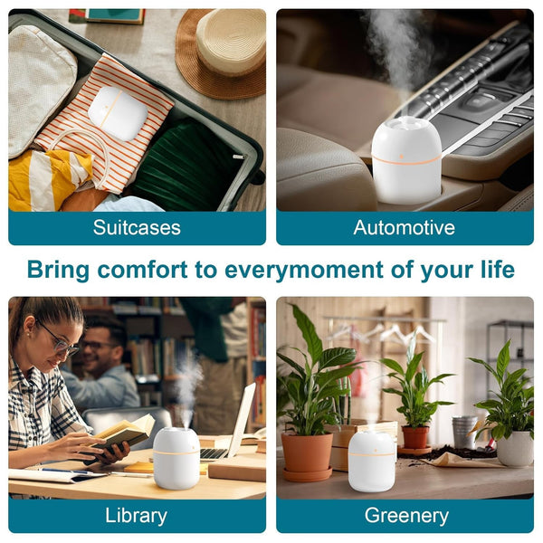 Umidificator portabil, aromaterapie, lumina ambientala, usb, 220 ml