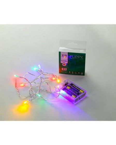 Instalatie de Craciun, Liniara, 1 m, Baterii, 10 LED-uri, Multicolor, 2 Jocuri de Lumini, Fir Transparent, Interior/Exterior,