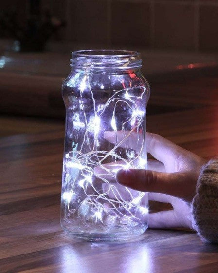 Instalatie de Craciun cu Baterii, 2 jocuri de lumini, Fir Transparent 1 m 10 LED -uri, Alb Rece