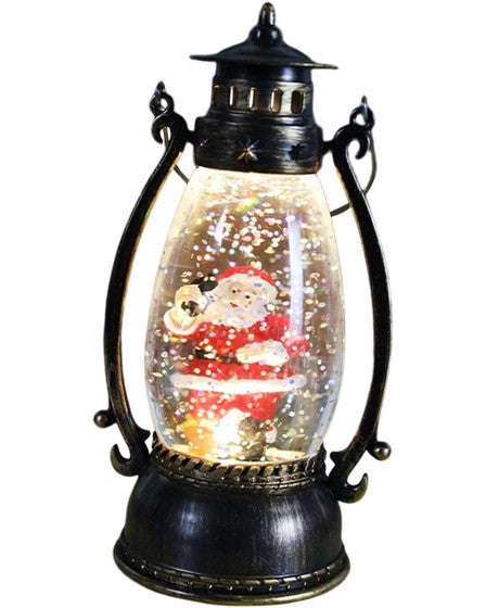 Decoratiune Luminoasa, Felinar de Craciun, cu Lumina LED, Ornament Model Lampa cu Ulei Mos Craciun, cu Maner, 14x7x6 cm, Negru