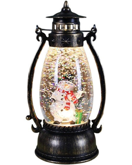 Decoratiune Luminoasa, Felinar de Craciun, cu Lumina LED, Ornament Model Lampa cu Ulei Om de Zapada, cu Maner, 14x7x6 cm, Negru