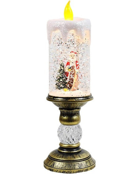 Decoratiune Luminoasa, Lampa de Craciun, cu Lumina LED, Ornament Model Sfesnic cu Lumanare Mos Craciun si Bradul, 26x8.5x8.5 cm,