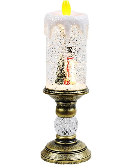 Decoratiune Luminoasa, Lampa de Craciun, cu Lumina LED, Ornament Model Sfesnic cu Lumanare Om de Zapada, 26x8.5x8.5 cm, Auriu
