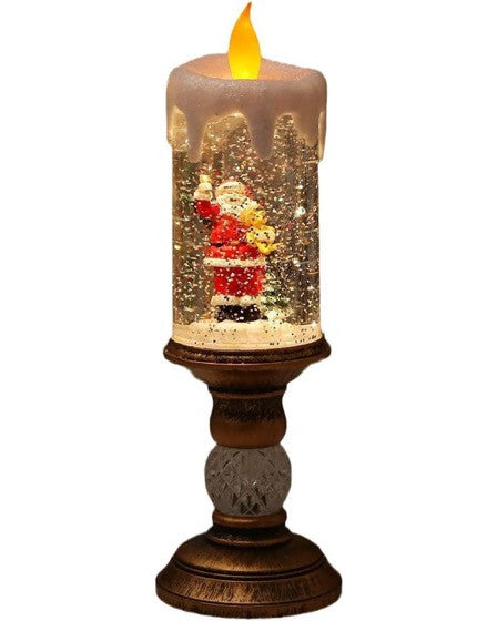 Decoratiune Luminoasa, Lampa de Craciun, cu Lumina LED, Ornament Model Sfesnic cu Lumanare, Mos Craciun, 26x8.5x8.5 cm, Auriu