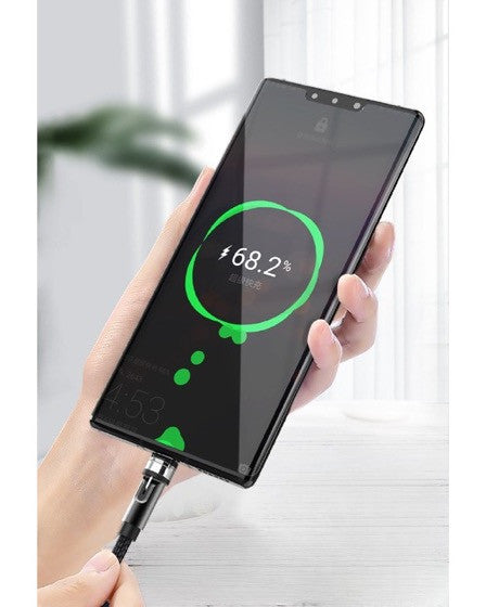 Cablu de incarcare magnetic 3 in 1 360 grade + 180 grade, 2 m, micro, type C, iPhone, 5 V, 2.1 A, Negru