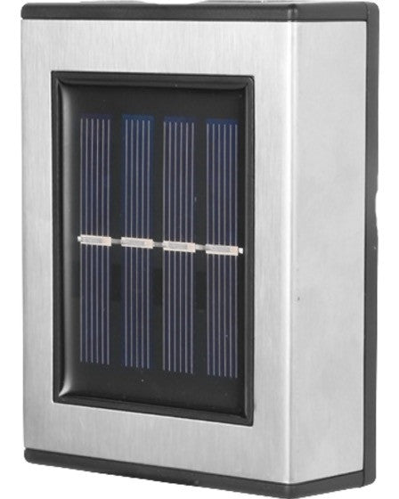 4 x lampa solara 4 LED argintii, cu lumina bidirectionala, alb cald