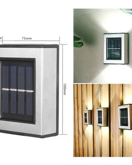 4 x lampa solara 4 LED argintii, cu lumina bidirectionala, alb cald