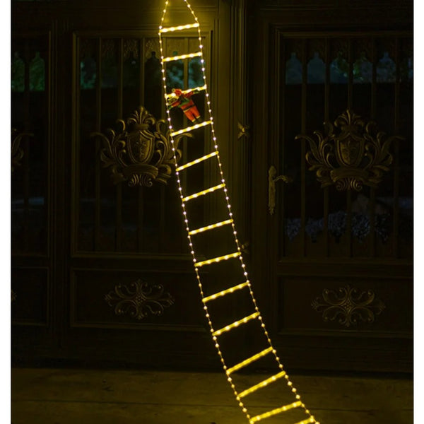 Instalatie led cu Mos Craciun pe scara, 8 moduri iluminare, 16 trepte, 3 m