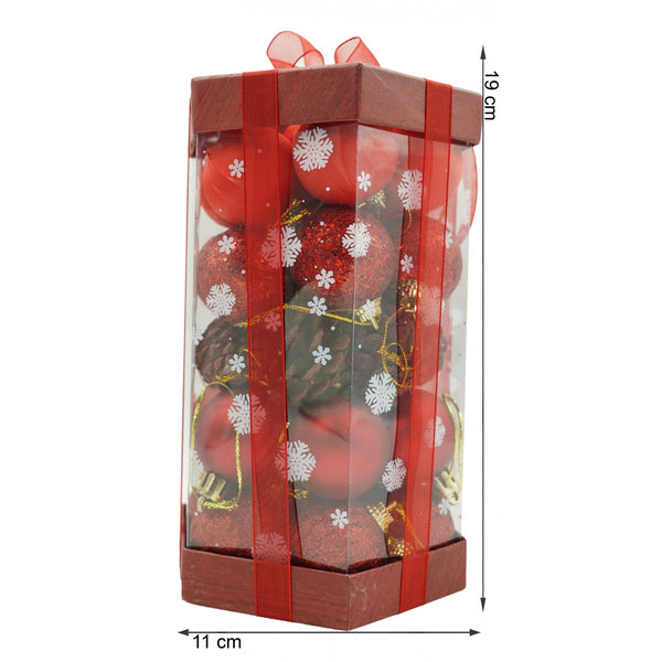 Set 35 de ornamente rosii pentru brad Craciun, globuri, conuri