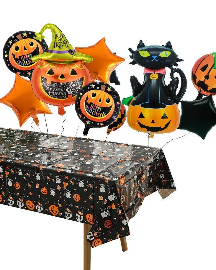 Set petrecere Halloween: Fata de masa + 2 x Set 5 baloane