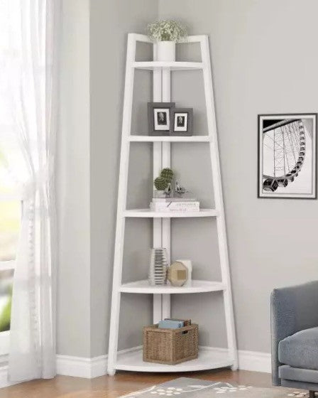 Biblioteca de colt, 5 rafturi, Alb, 106 cm