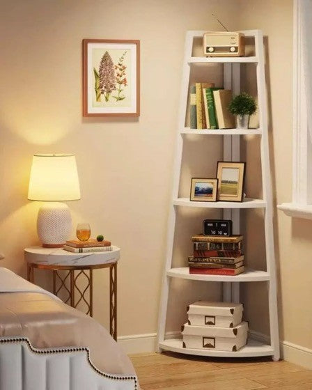 Biblioteca de colt, 5 rafturi, Alb, 106 cm