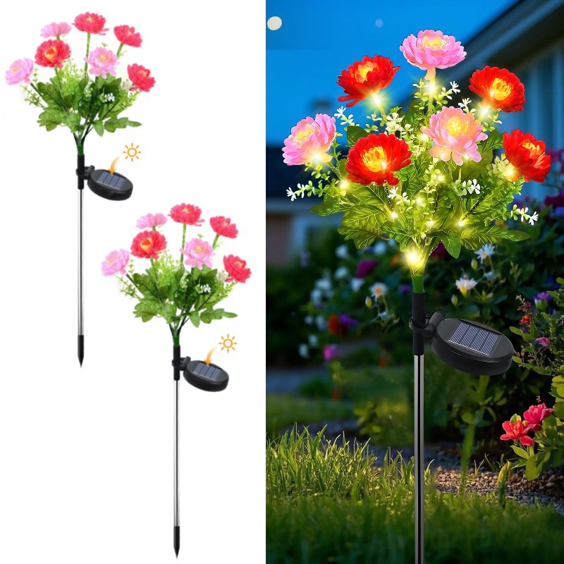 Lampa solara Bujori Roz 60 cm, iluminat ambiental gradina