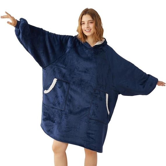 Hanorac bleumarin, patura cu gluga si maneci, marime universala