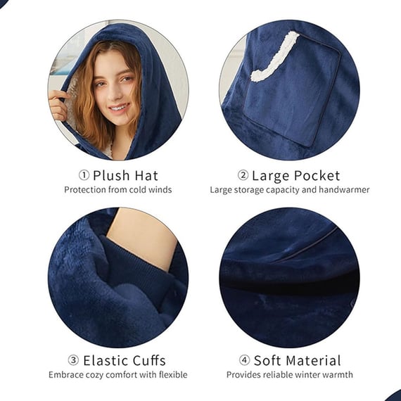 Hanorac bleumarin, patura cu gluga si maneci, marime universala